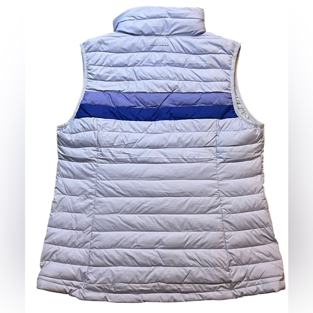 Columbia Women’s Large Omni-Heat Thermal Vest White Out Lilac Blue Zip Pockets - Picture 9 of 9